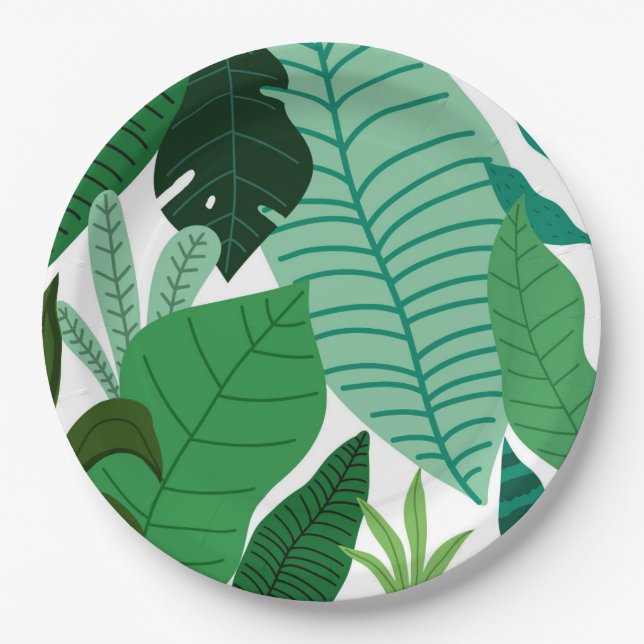 Bunch of Tropical Leaves Garden Theme Party Paper Plate (Front)
