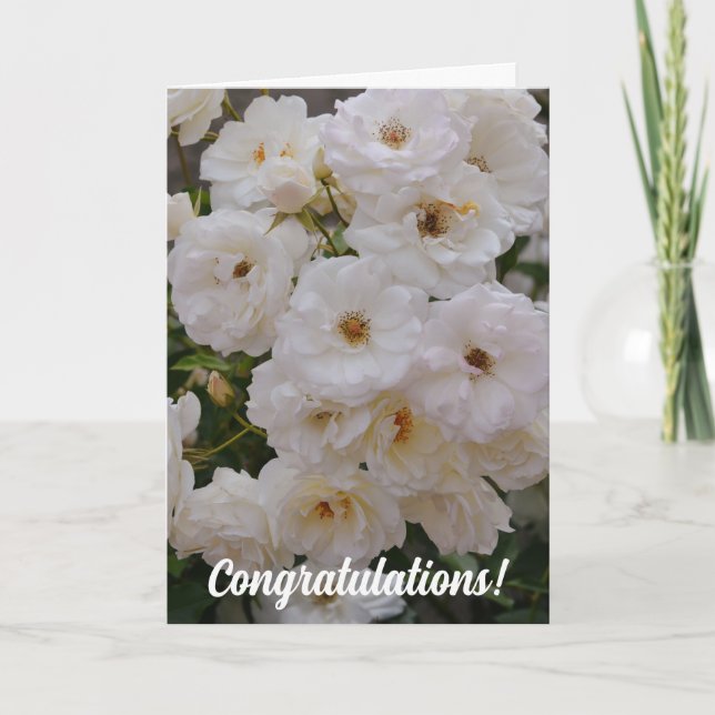 Bunch of White Roses Wedding Congratulations Card (Front)