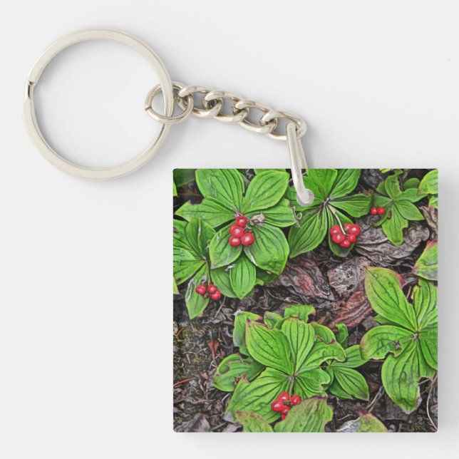Bunchberry With Berries Key Ring (Front)