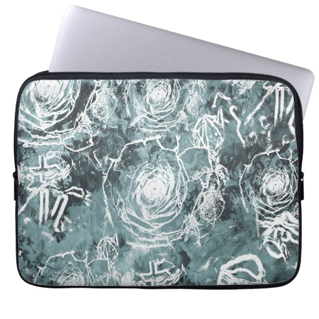 Bunched Roses/Dark Teal Laptop Sleeve (Front)