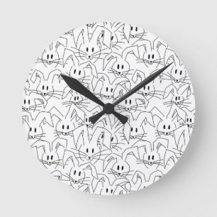 Bunches of Bunnies on white - seamless pattern. Round Clock