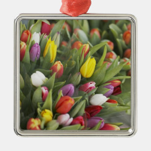 Bunches of colourful tulips metal tree decoration