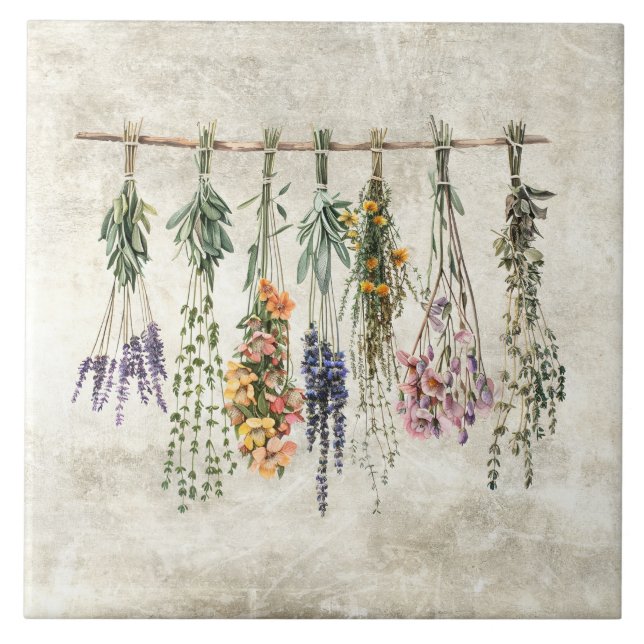 Bunches of Dried Rustic Flowers & Herbs Tile (Front)