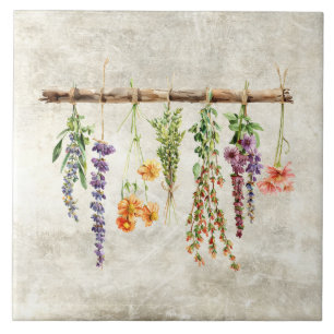 Bunches of Dried Rustic Flowers Vintage  Tile
