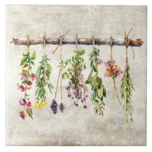Bunches of Dried Rustic Wildflowers Vintage  Tile