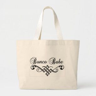 bunco babe with black lettering large tote bag