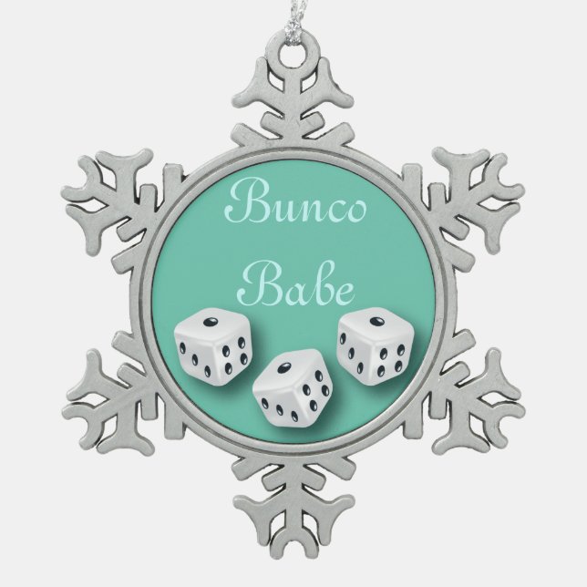 Bunco Babe With Dice Christmas Snowflake Snowflake Pewter Christmas Ornament (Front)