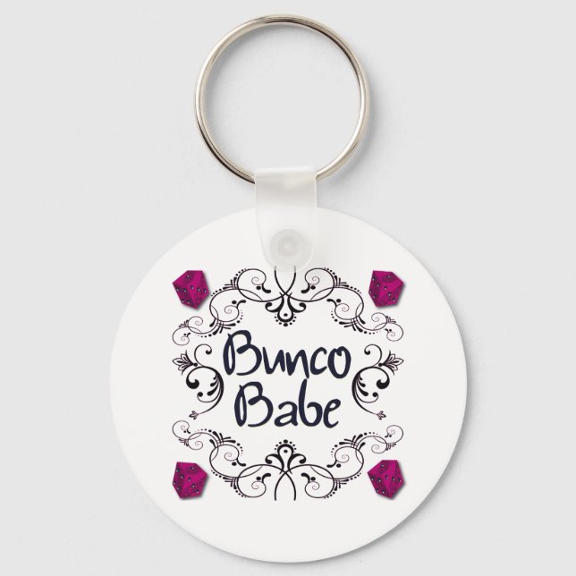 Bunco Babe with Swirls Button Key Ring (Front)