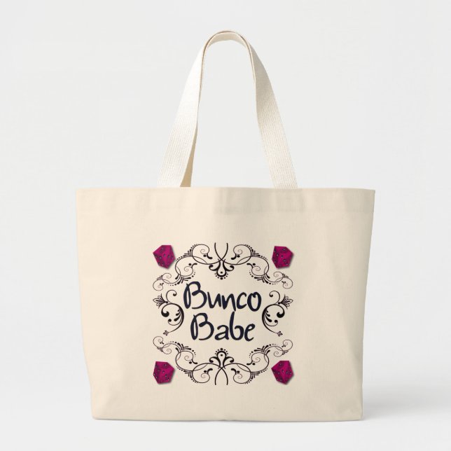 Bunco Babe with Swirls Button Large Tote Bag (Front)