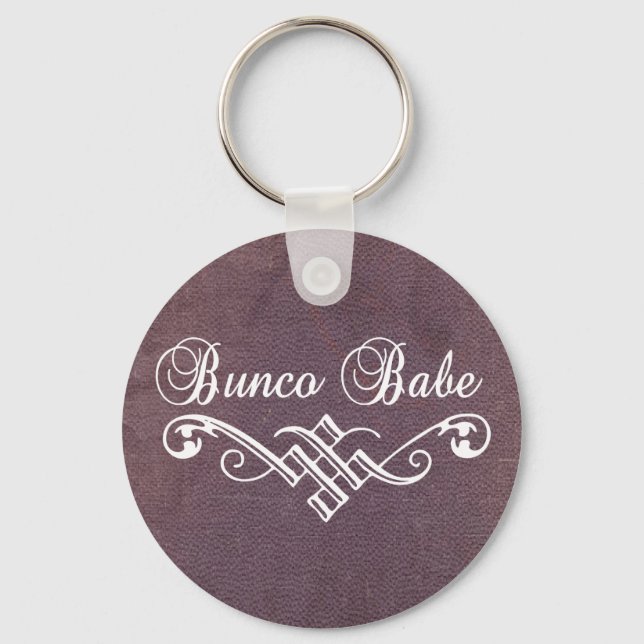 bunco babe with white lettering and purple leather key ring (Front)