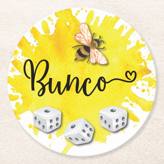 Bunco Bee Dice  Round Paper Coaster (Front)