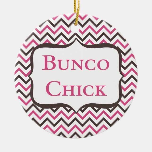 Bunco Chick With Chevron Design Ceramic Tree Decoration (Front)