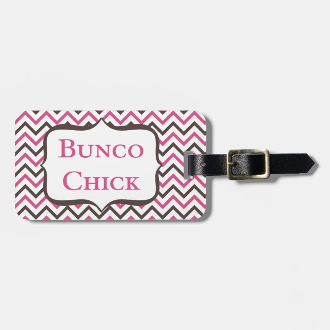 Bunco Chick With Chevron Design Luggage Tag (Front Horizontal)