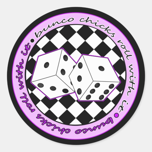 Bunco Chicks Roll With It - Purple Classic Round Sticker (Front)