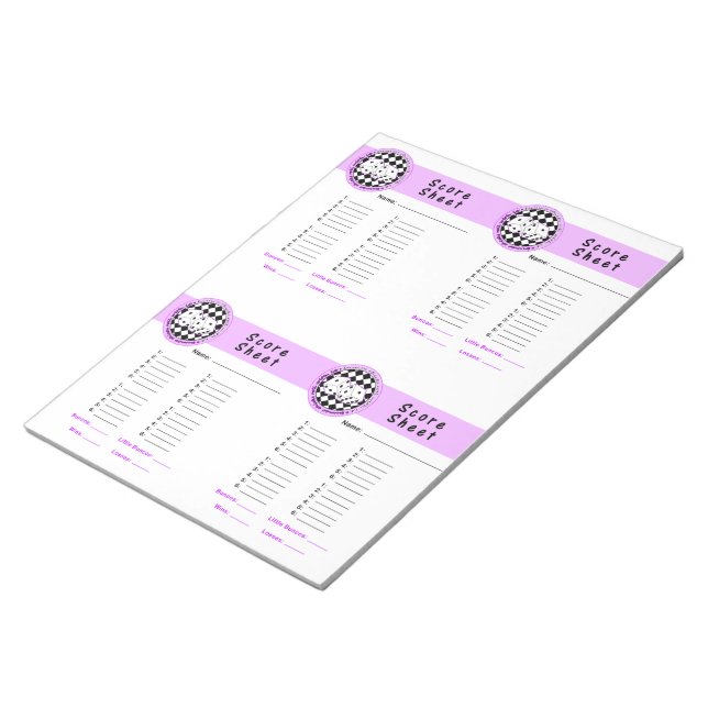 Bunco Chicks Roll with it Score Card Purple - 160 Notepad (Angled)