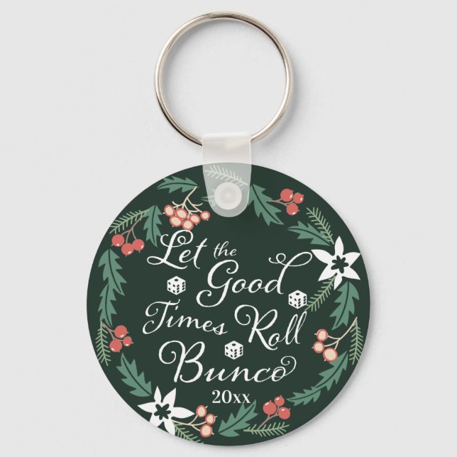 Bunco Christmas Holiday Dice Flowers Key Ring (Front)