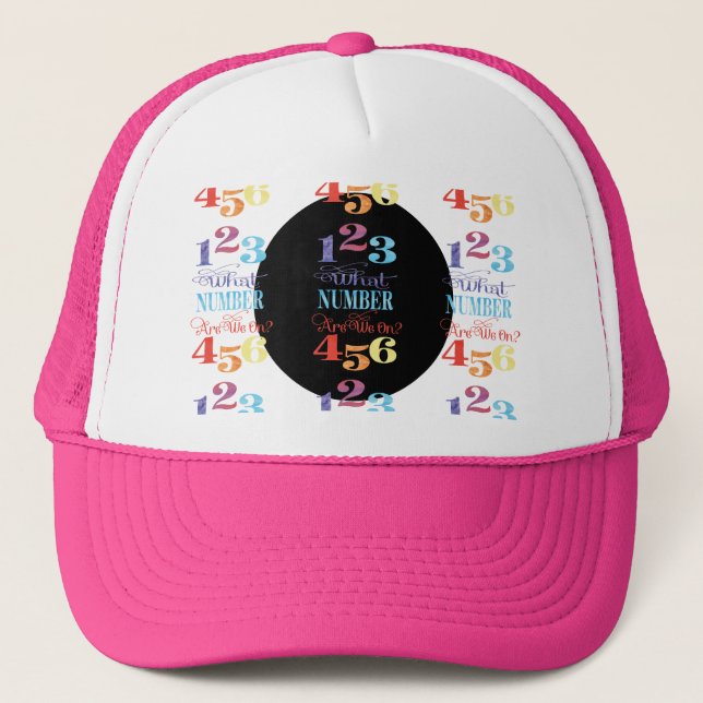 Bunco Dice Dot What Number Are We On? Trucker Hat (Front)