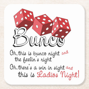 Bunco Dice Game Square Paper Coaster