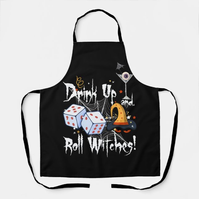 Bunco Dice Halloween Drink Up and Roll Witches Gam Apron (Front)