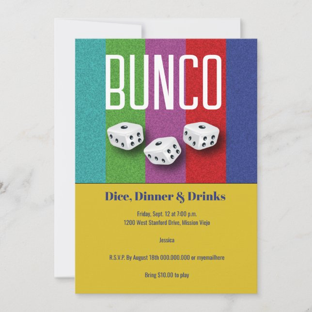 Bunco Dice Retro Party Invitation (Front)