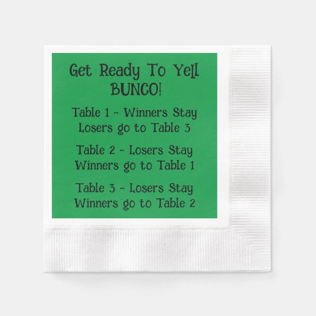 Bunco Directions Napkin in Green (Front)
