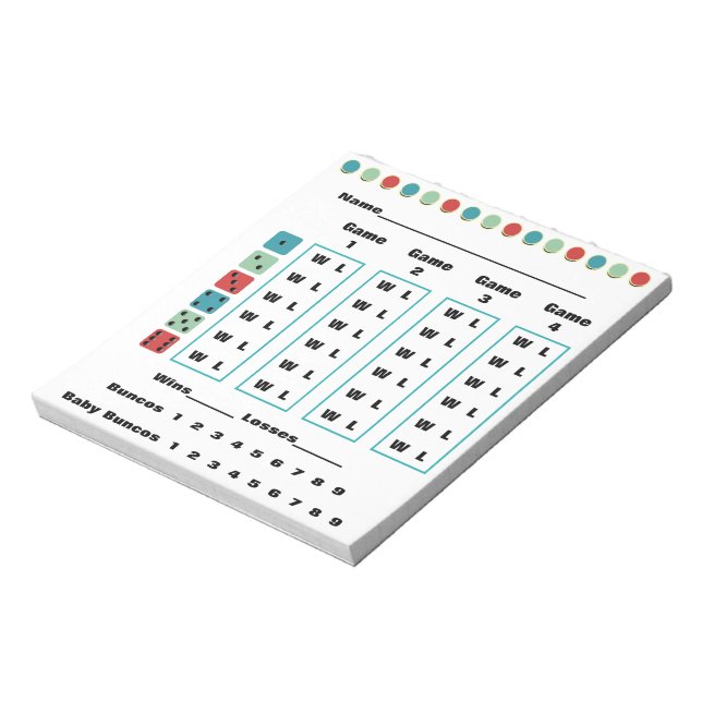 Bunco Dots Bunco Score Card Notepad (Rotated)