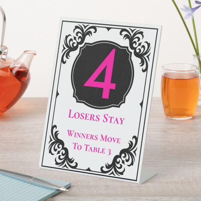 Bunco Elegant Pink Head Table Number Four Pedestal Sign (In SItu)