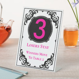 Bunco Elegant Pink Head Table Number Three Pedestal Sign