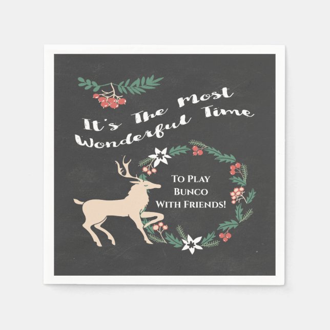 Bunco Friends Winter Holiday Christmas Party Napkin (Front)