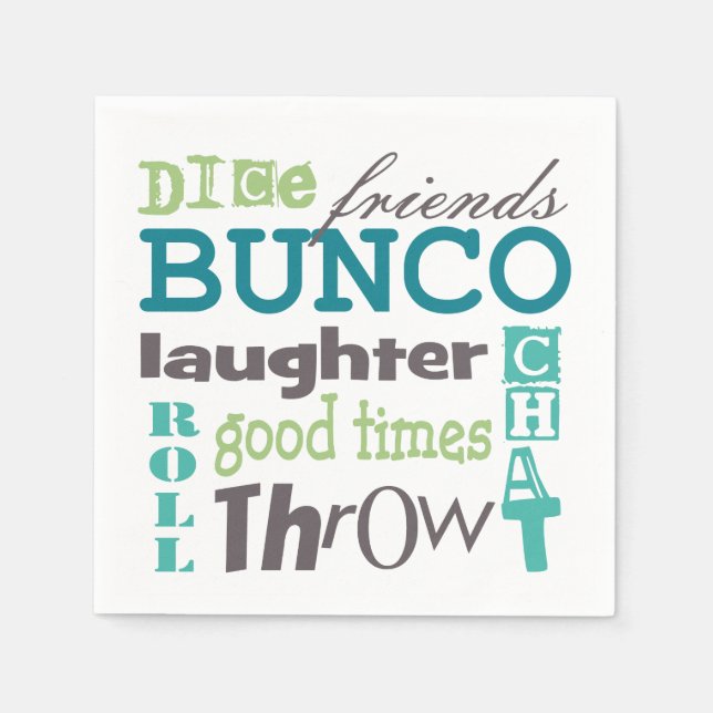 Bunco Fun TYpography Words Napkin (Front)