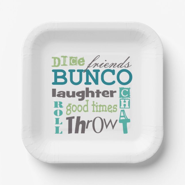 Bunco Fun Typography Words Paper Plate (Front)