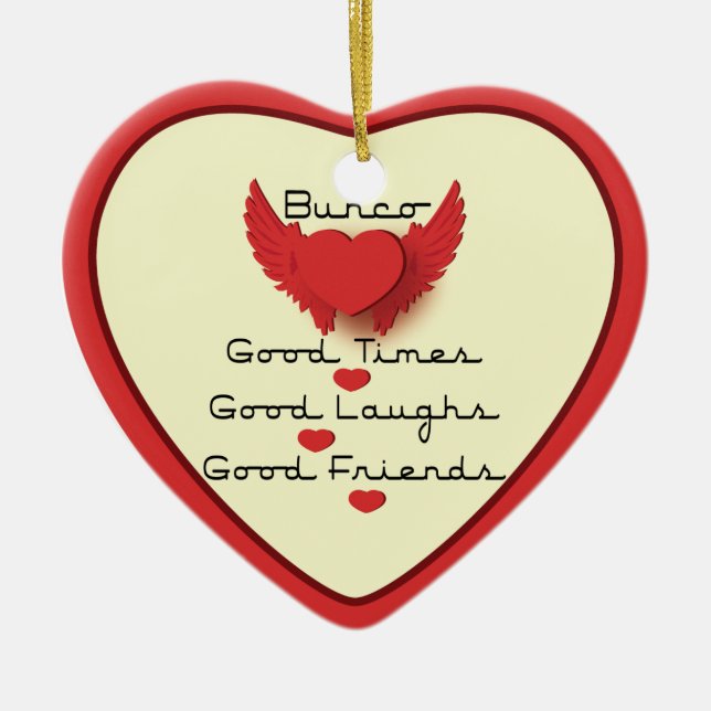 bunco good times with heart ceramic tree decoration (Front)
