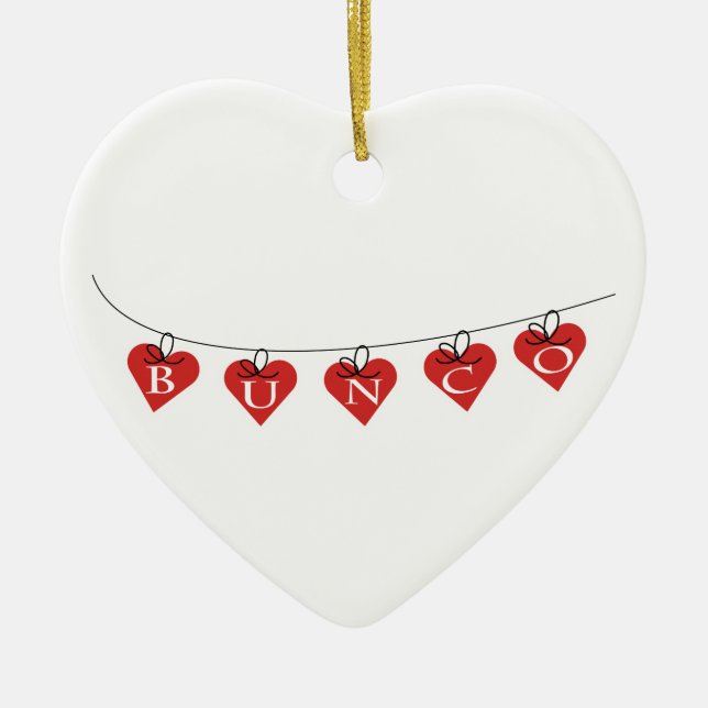 Bunco Heart Banner Ceramic Tree Decoration (Front)