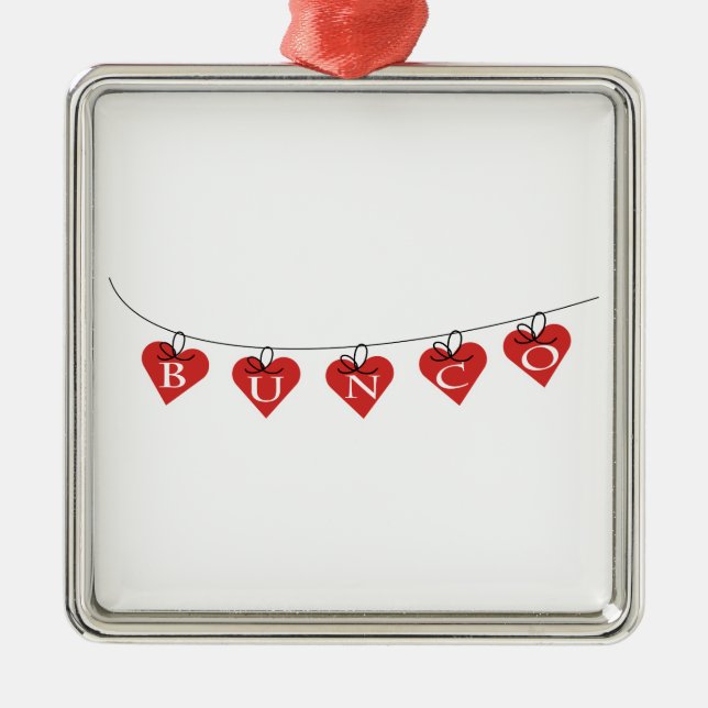 Bunco Heart Banner Metal Tree Decoration (Front)