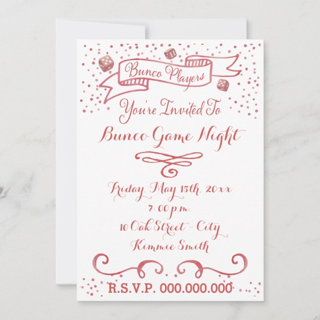 Bunco Invite - Ribbon and Dice (Front)