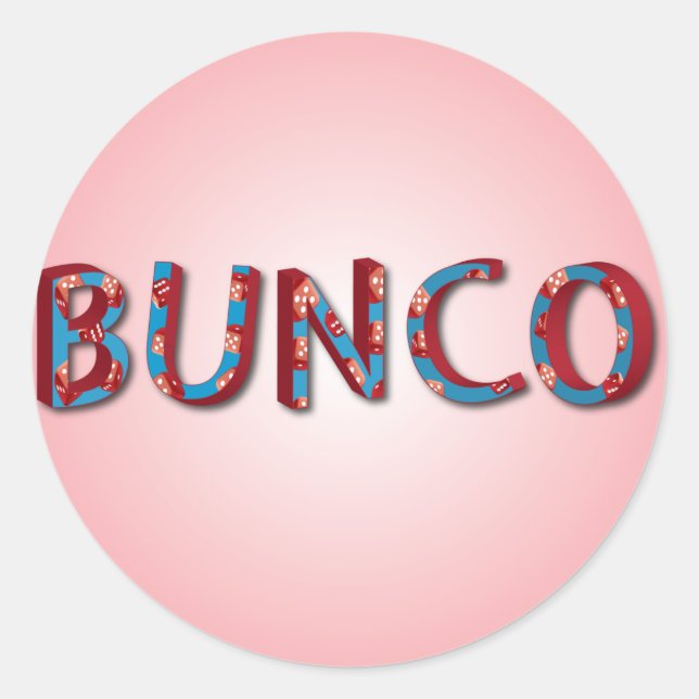 Bunco letters with bunco dice classic round sticker (Front)