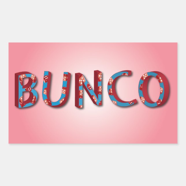 Bunco letters with bunco dice rectangular sticker (Front)