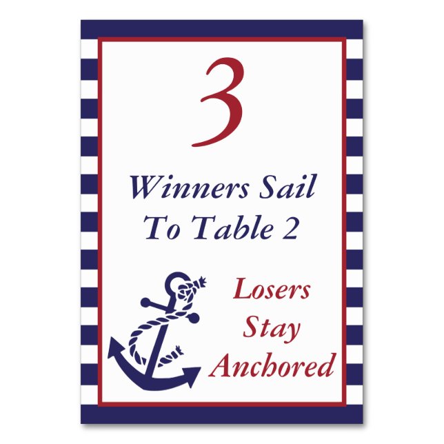 Bunco Nautical Anchor Theme #3 Table Number (Front)