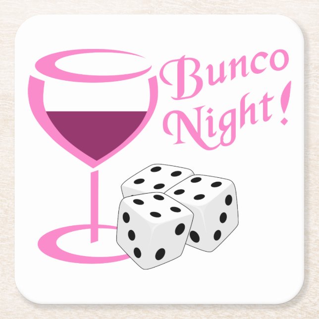 Bunco Night Square Paper Coaster (Front)
