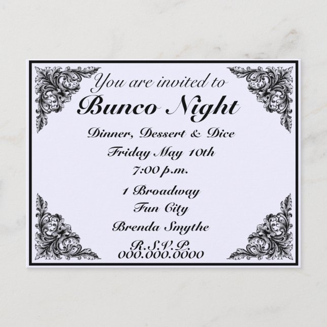 Bunco Night Vintage Victorian Invitation Postcard (Front)