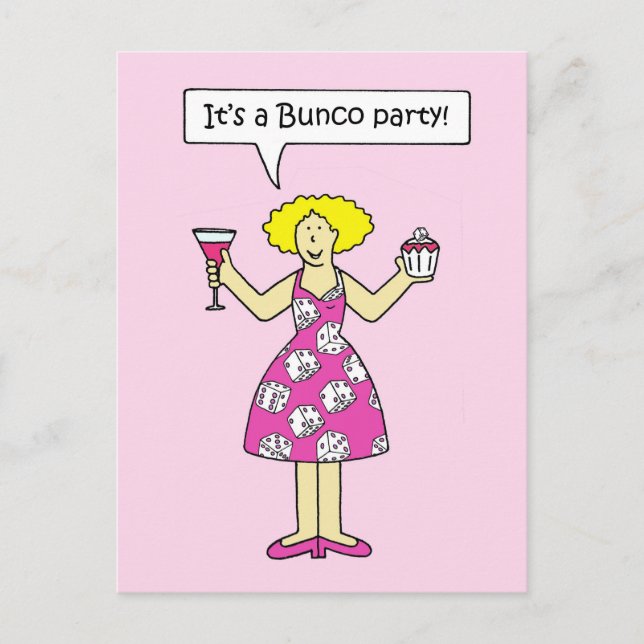 Bunco Party Invitation Cartoon Lady (Front)