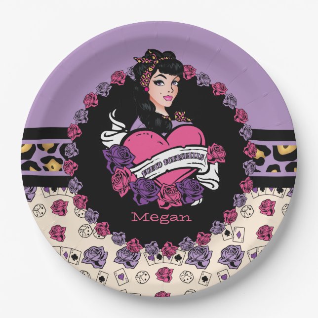 Bunco, Pin-up, Rock-A-Billy Paper Plate (Front)