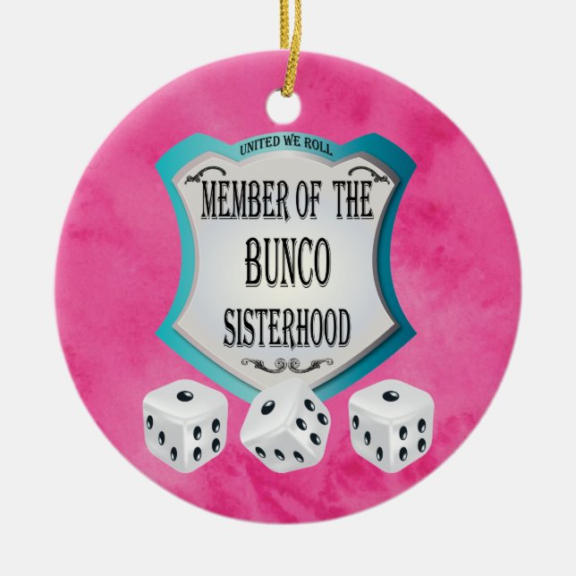 Bunco - Pink United We Roll The Dice Ceramic Tree Decoration (Front)