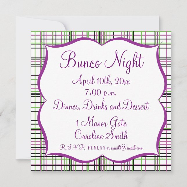Bunco Plaid Girls Night Out Invitation (Front)