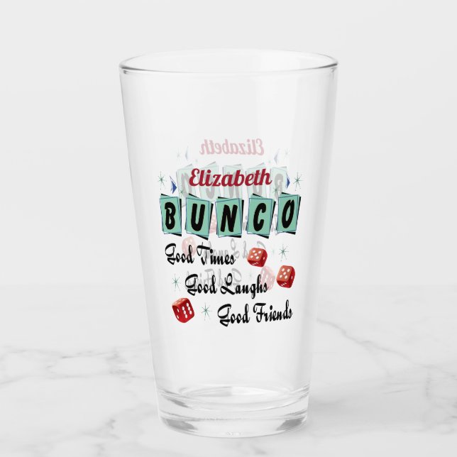 Bunco Player Friend Monogram Retro Dice Glass (Front)