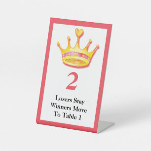 Bunco Player Gold Watercolor Crown #2 Table Card  Pedestal Sign