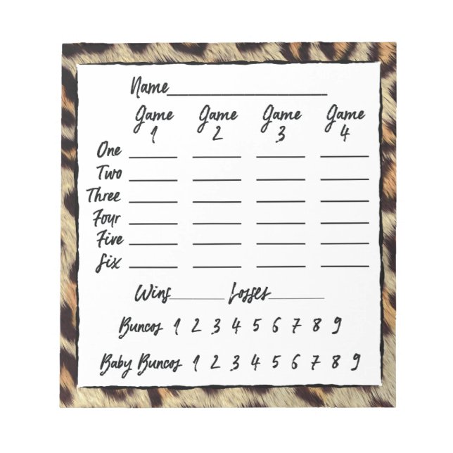 Bunco Players Score Sheet Leopard Print Notepad (Front)