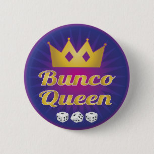 Bunco Queen Crown and Dice 6 Cm Round Badge