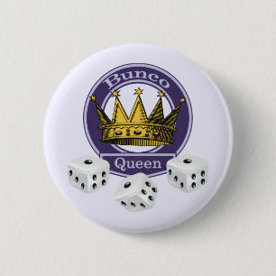 Bunco Queen Crown and Dice 6 Cm Round Badge