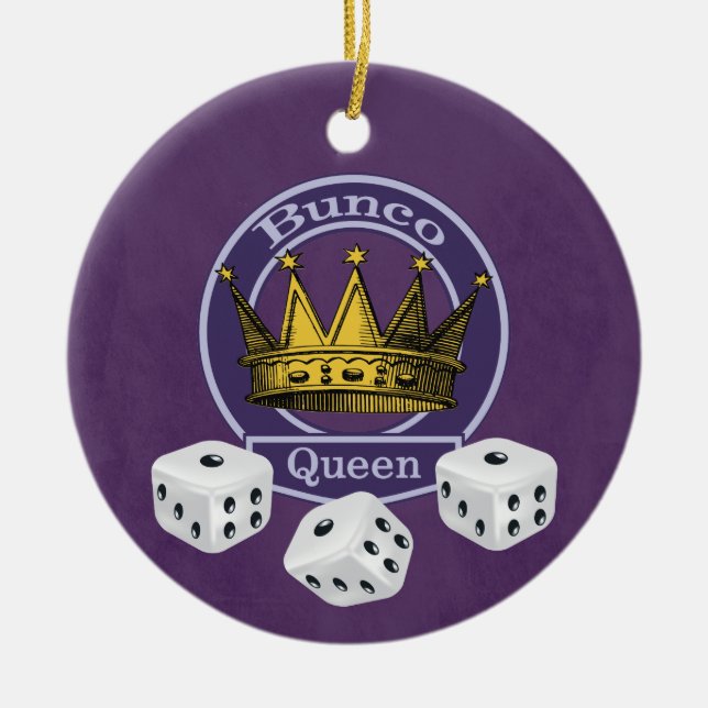 Bunco Queen Crown and Dice Ceramic Tree Decoration (Front)
